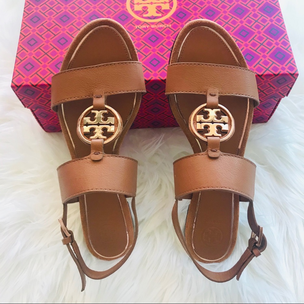 NEW TORY BURCH METAL MILLER LEATHER SANDALS - Picture 1 of 12